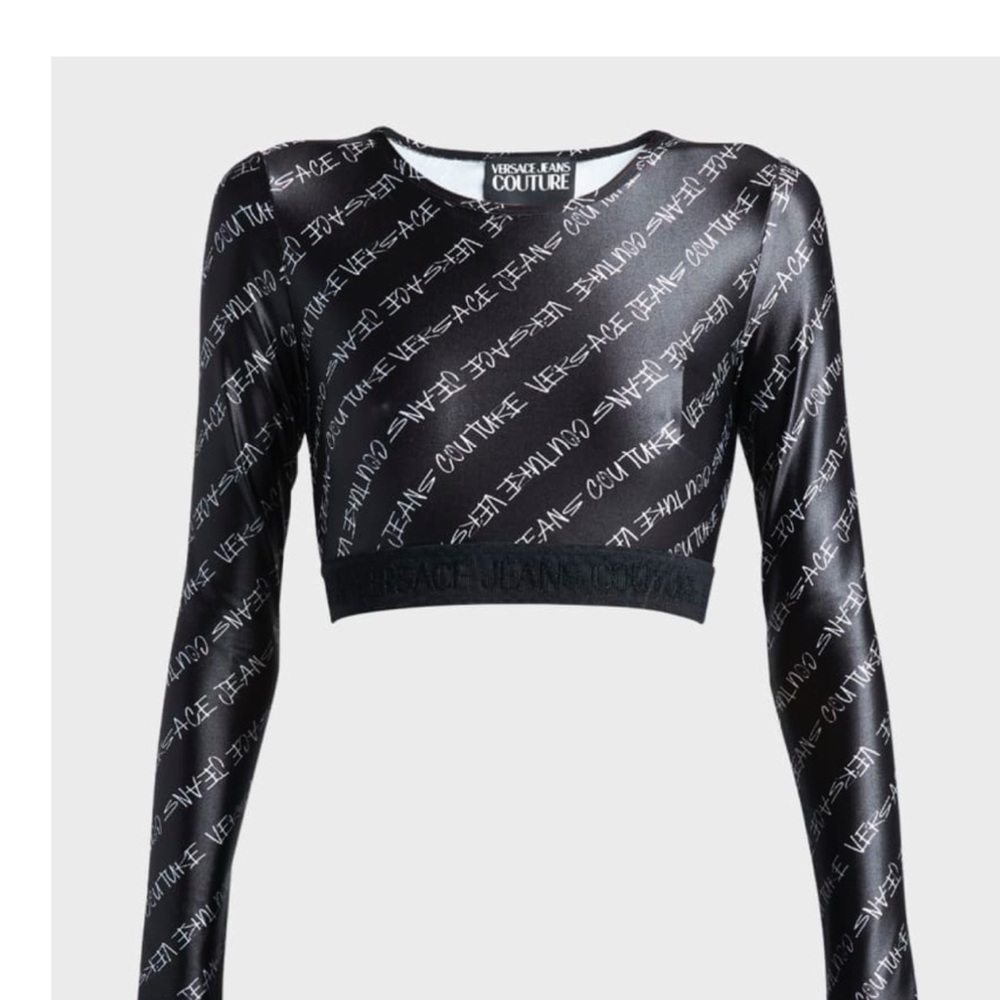 Versace Black and White Logo Crop Top
